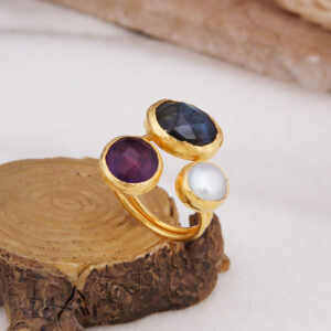 Amethyst & Labradorite & Pearl Bague